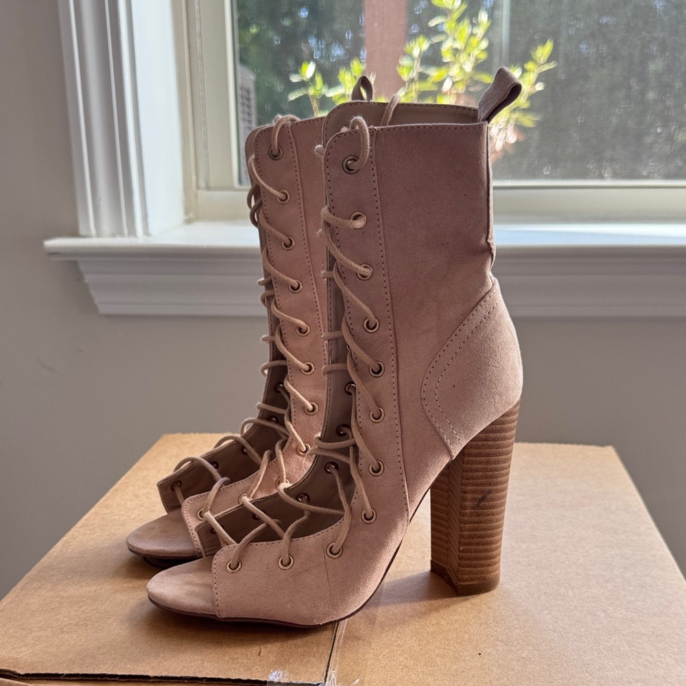 Lulu's Chic Lace-Up Tan Boots - Picture 3 of 4